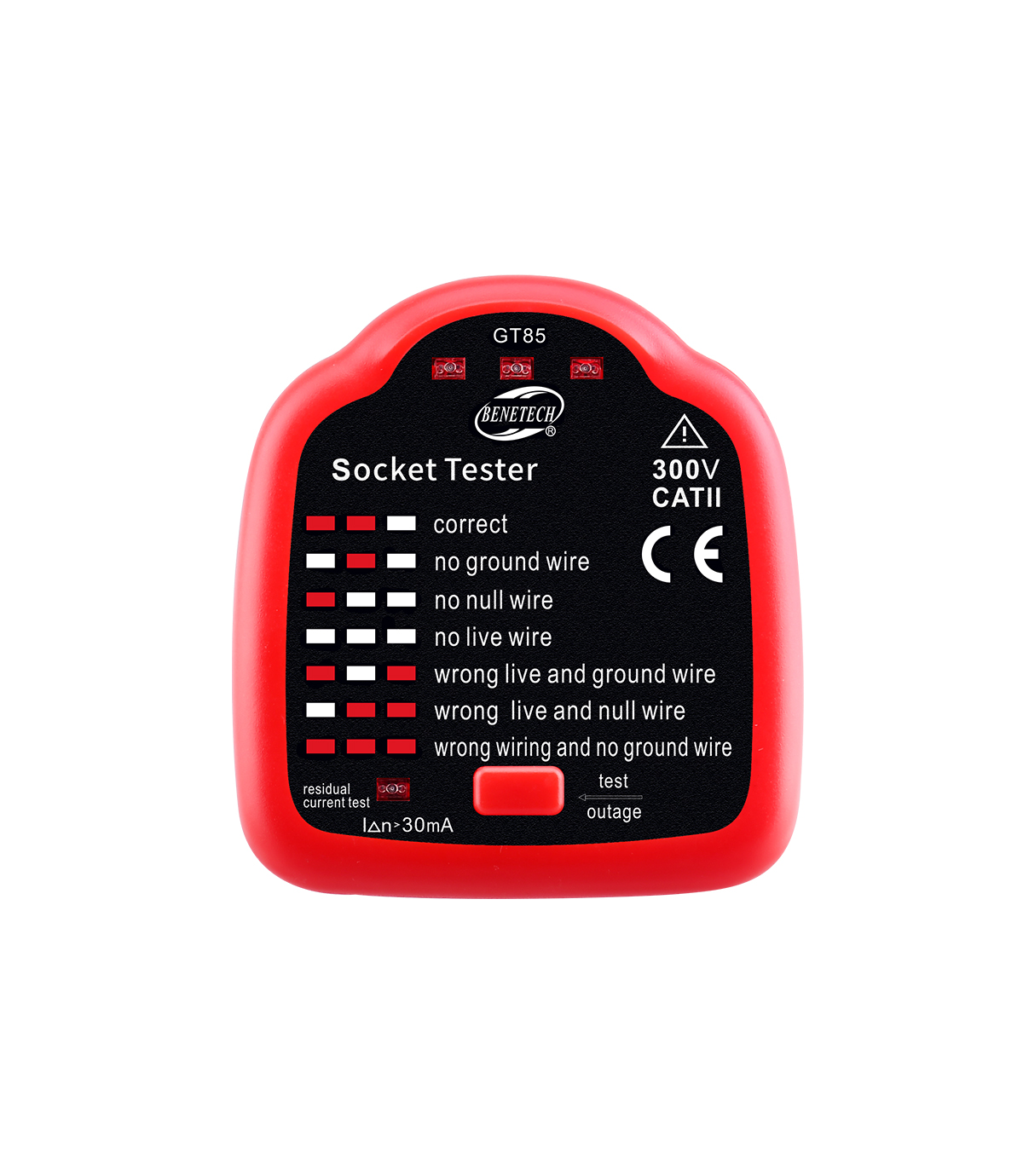GT 85 Socket Tester for electrical outlet wiring verification